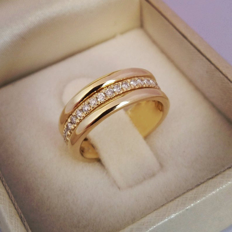 Simple Golden Sliver Rhinestones Ring, Copper Plated Ring's Fashion Jewellery
