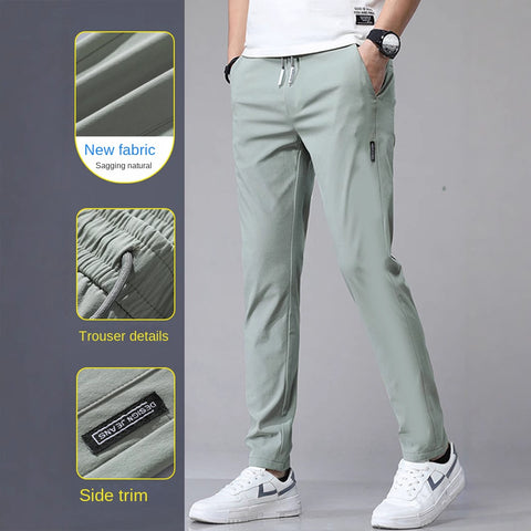 Casual Ice Silk Pants Men&#039;s Summer Korean Sports Plus Size Fashion Trend Foreign Trade Supply In Stock Wholesale Straight Leg Pants