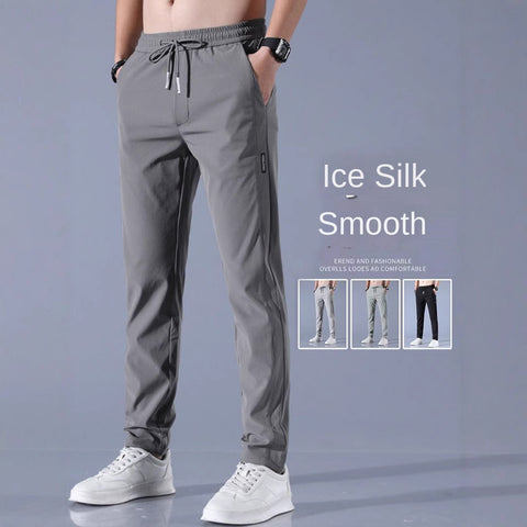 Casual Ice Silk Pants Men&#039;s Summer Korean Sports Plus Size Fashion Trend Foreign Trade Supply In Stock Wholesale Straight Leg Pants