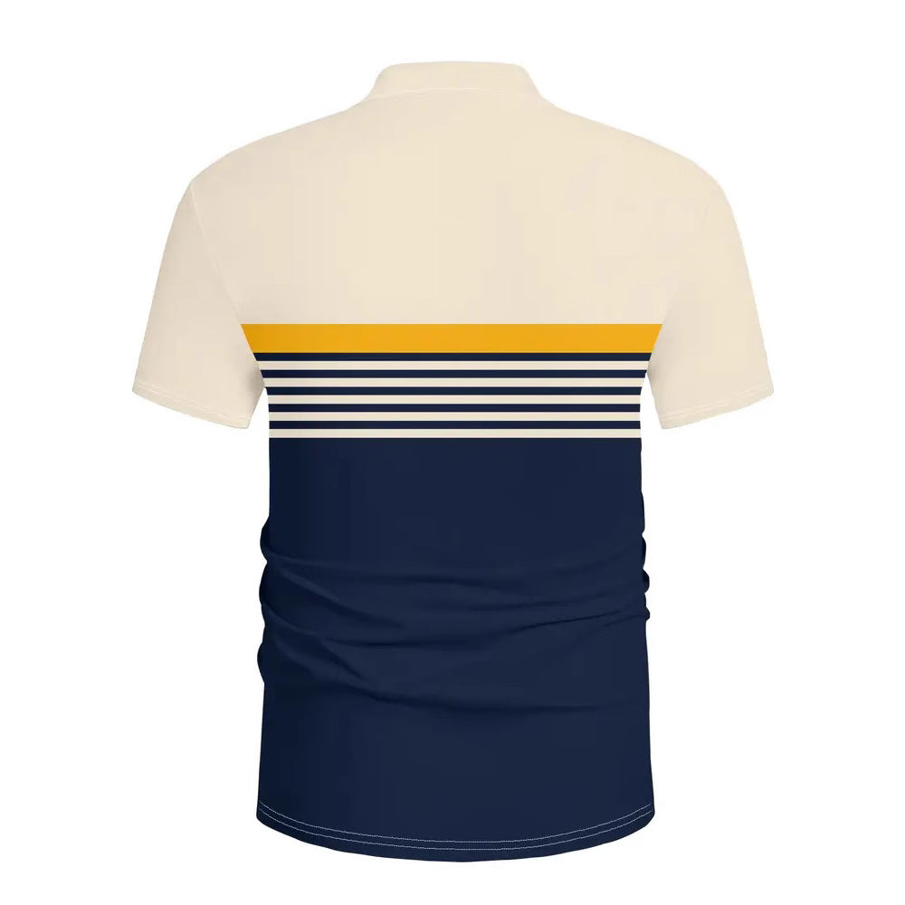 Men's Casual Striped Colour Block Design Sports Style Collar Golf Shirt