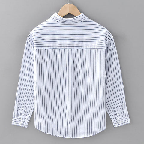 Casual Embroidered Striped Shirt Men&#039;s Clothing Simple All-match Japanese Style Spring And Autumn Cotton Long-sleeved Shirt Men&#039;s Trendy C11
