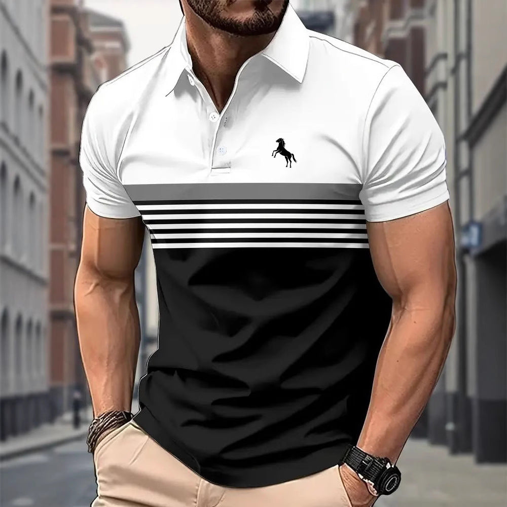 Men's Casual Striped Colour Block Design Sports Style Collar Golf Shirt