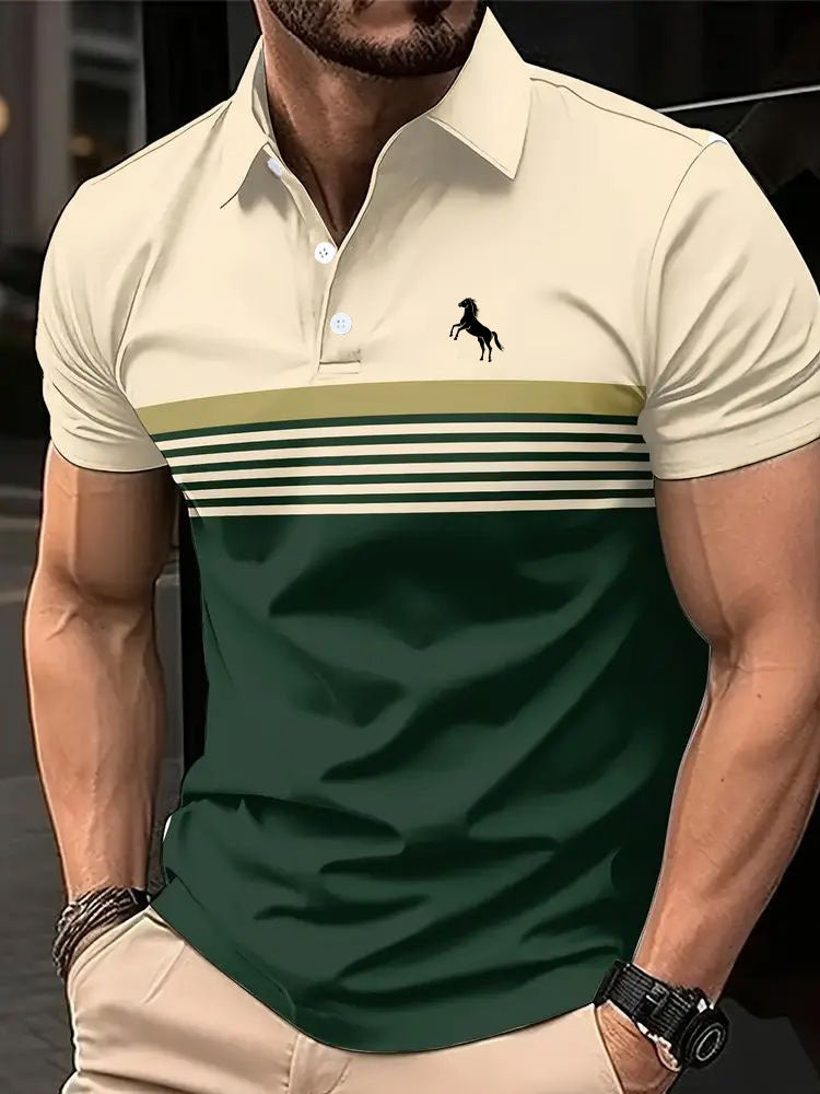 Men's Casual Striped Colour Block Design Sports Style Collar Golf Shirt