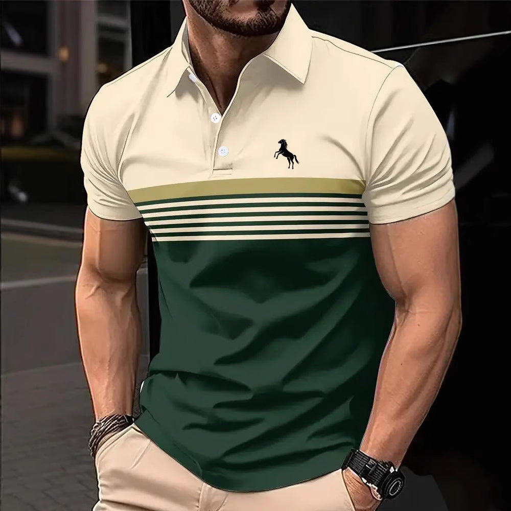 Men's Casual Striped Colour Block Design Sports Style Collar Golf Shirt