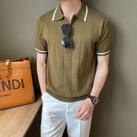Summer New Short Sleeve Sweater Men&#039;s Half Zipper POLO Shirt Lapel Business Tide T-shirt
