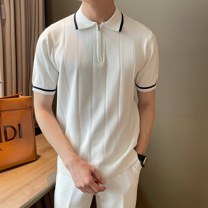 Summer New Short Sleeve Sweater Men&#039;s Half Zipper POLO Shirt Lapel Business Tide T-shirt