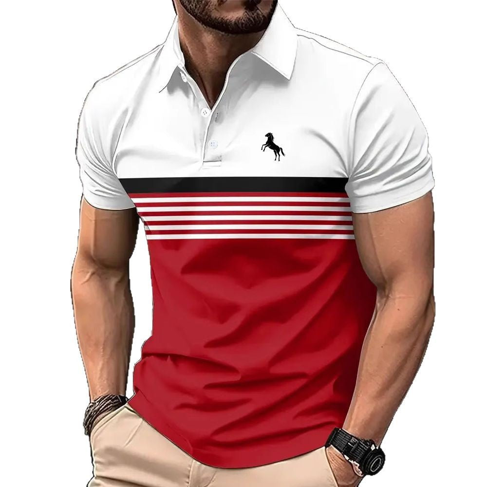 Men's Casual Striped Colour Block Design Sports Style Collar Golf Shirt
