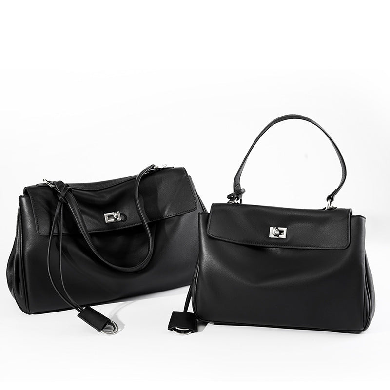 Tote Bag Large Capacity Smooth Calfskin Shoulder Hand Bag With Lock Commuter Armpit Bag