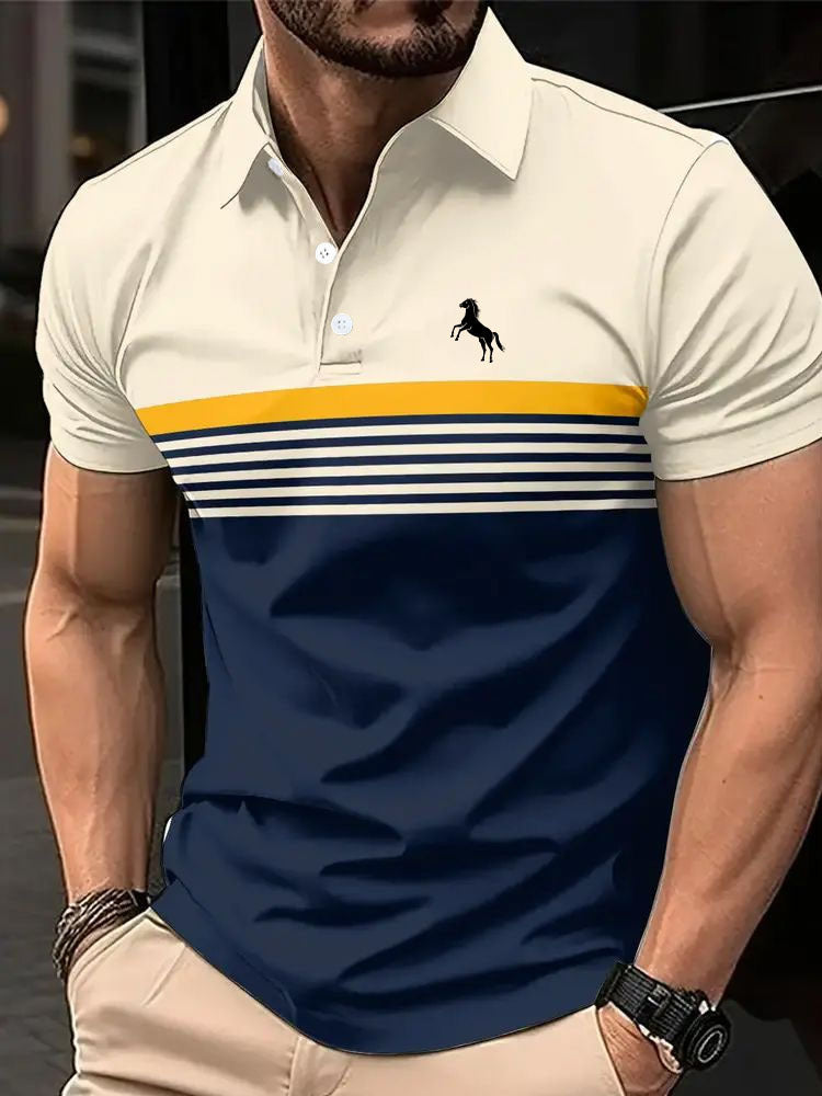 Men's Casual Striped Colour Block Design Sports Style Collar Golf Shirt