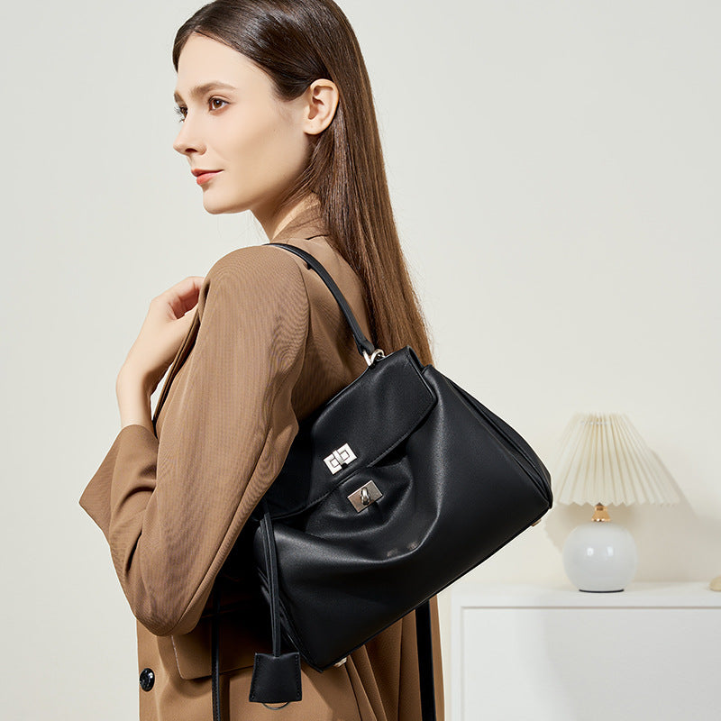 Tote Bag Large Capacity Smooth Calfskin Shoulder Hand Bag With Lock Commuter Armpit Bag