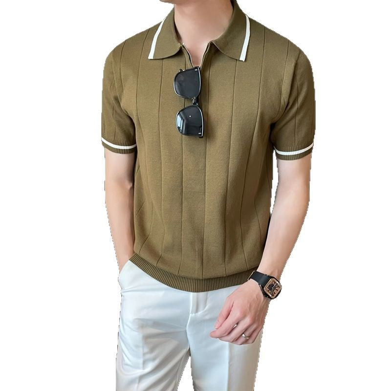 Summer New Short Sleeve Sweater Men&#039;s Half Zipper POLO Shirt Lapel Business Tide T-shirt