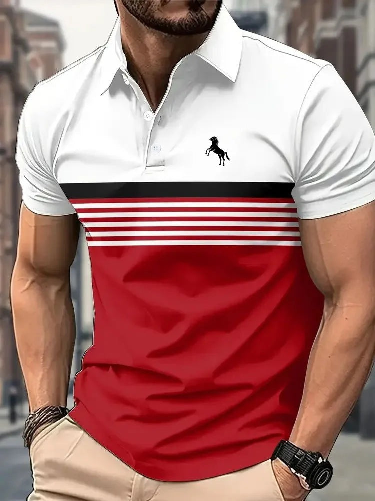 Men's Casual Striped Colour Block Design Sports Style Collar Golf Shirt