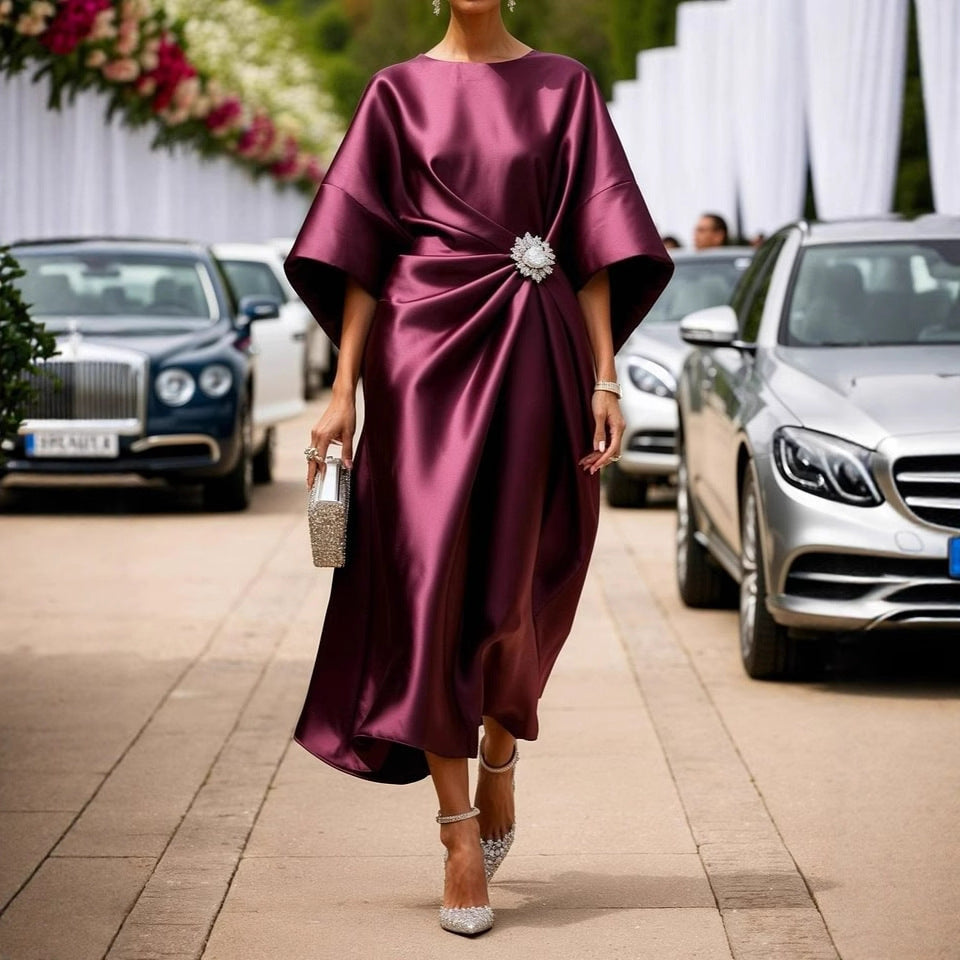 Women's Commuting Elegant Flower Beads Decorative Satin Design Dress