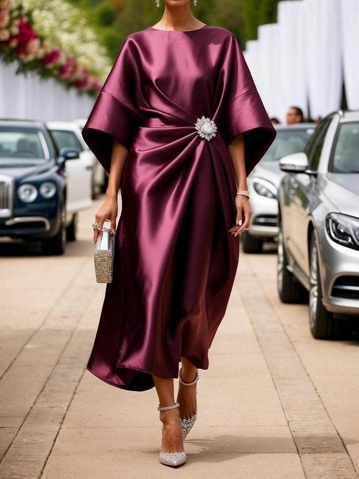 Women's Commuting Elegant Flower Beads Decorative Satin Design Dress